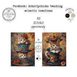 Decoupage A3 Whimsical Cat in Hats  薄葉紙