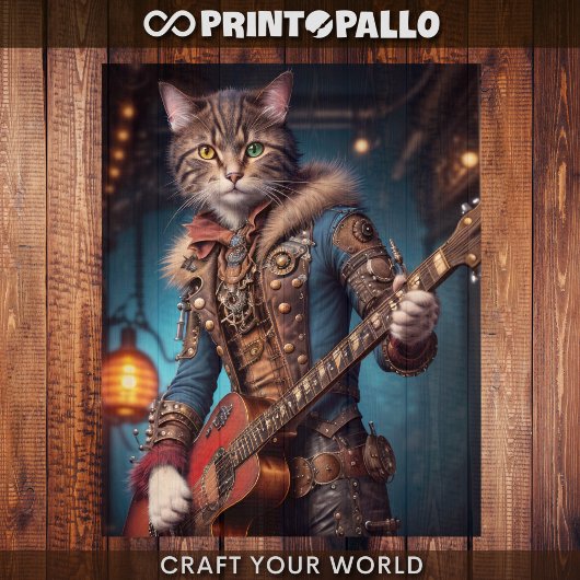Decoupage - A steampunk cat & guitar -  ラッピングペーパーシート