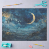 Decoupage Abstract Night Sky Crescent Moon 薄葉紙 (クラフト)