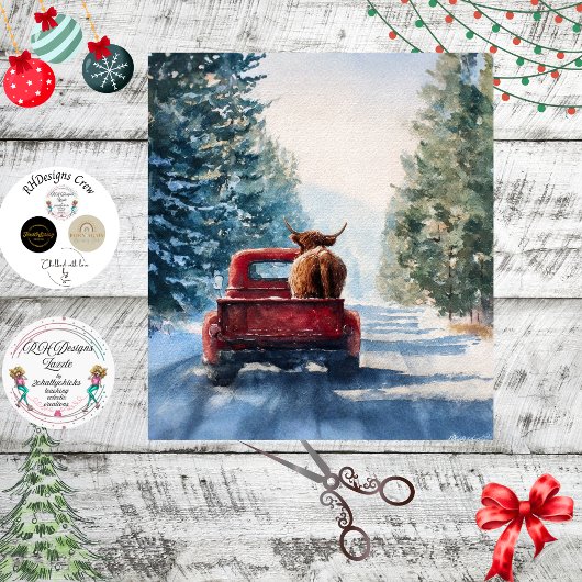 Decoupage All Cows Come Home Highland Red Truck  薄葉紙