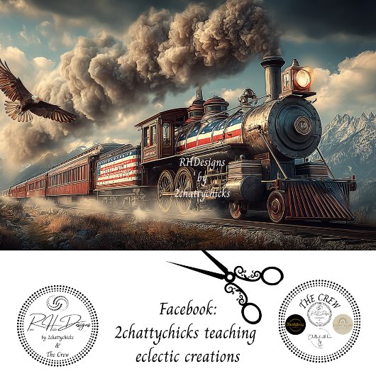 Decoupage American Locomotive With Flag & Eagle 薄葉紙