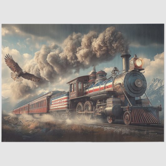 Decoupage American Locomotive With Flag & Eagle 薄葉紙 (正面)