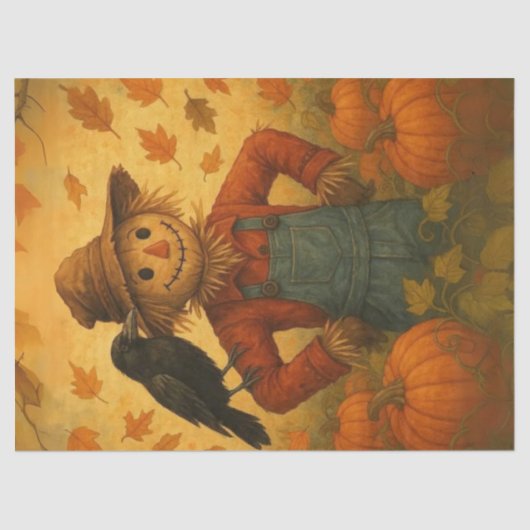 Decoupage Autumn Scarecrow Floppy Hat Pumpkins 薄葉紙 (正面)