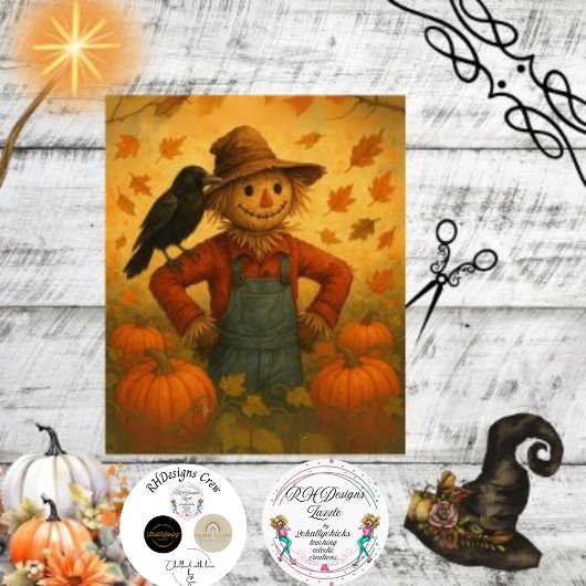 Decoupage Autumn Scarecrow Floppy Hat Pumpkins 薄葉紙