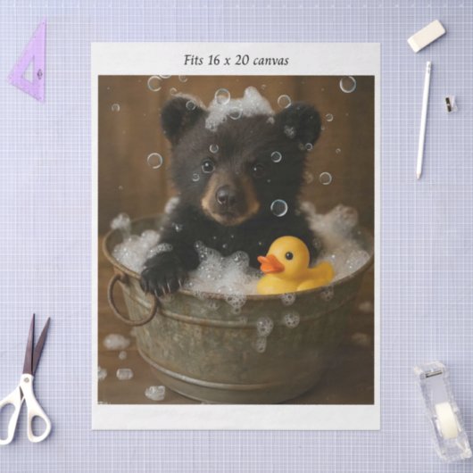 Decoupage Bear Cub Bubble Bath 16x20 Canvas 薄葉紙 (クラフト)