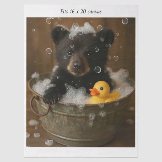 Decoupage Bear Cub Bubble Bath 16x20 Canvas 薄葉紙 (正面)