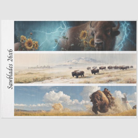 Decoupage Bison Sunflowers Western Rusti Handsaws 薄葉紙 (正面)