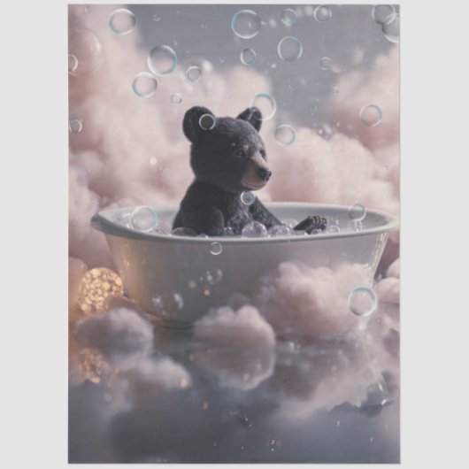 Decoupage Black Bear Bubble Bath Clouds  薄葉紙 (正面)