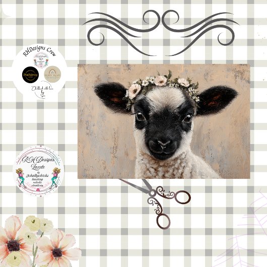 Decoupage Black Face Lamb Floral Crown  薄葉紙