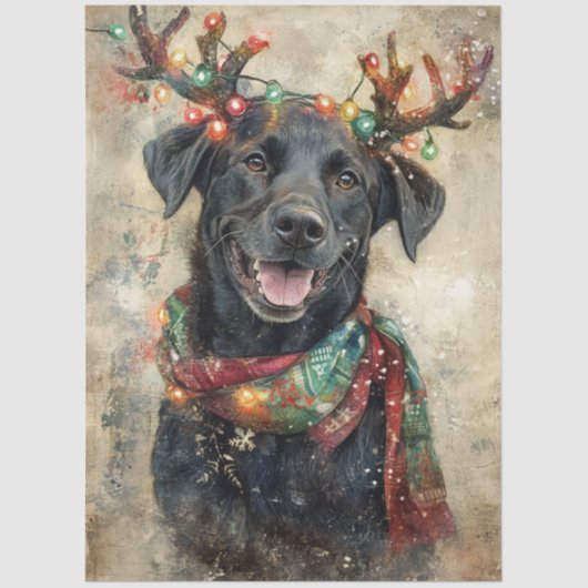 Decoupage Black Lab Christmas Lights Antlers  薄葉紙 (正面)