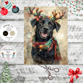 Decoupage Black Lab Christmas Lights Antlers  薄葉紙