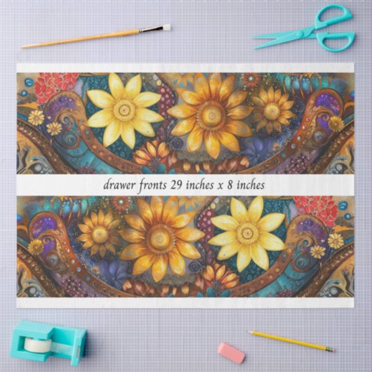 Decoupage Boho Floral Drawer Fronts 29x8" 薄葉紙 (クラフト)