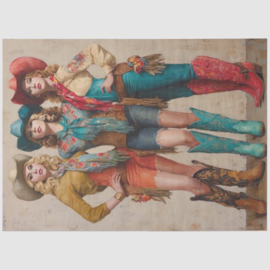 Decoupage Boot-Scootin Western Cowgirls 薄葉紙 (正面)