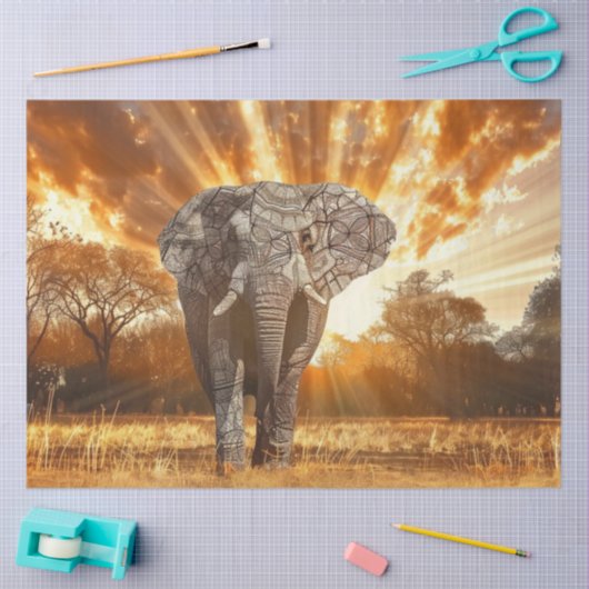 Decoupage Captivating Elephant Sunset 薄葉紙 (クラフト)