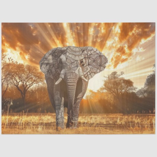 Decoupage Captivating Elephant Sunset  薄葉紙 (正面)
