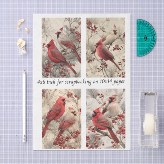 Decoupage Cardinal Panels  4x6" & 4 Designs  薄葉紙 (クラフト)