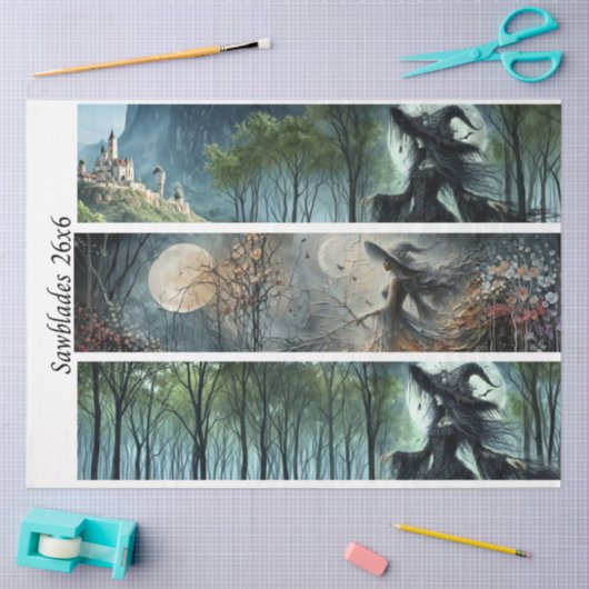Decoupage Castle Witch Moonlit Design Handsaws  薄葉紙 (クラフト)