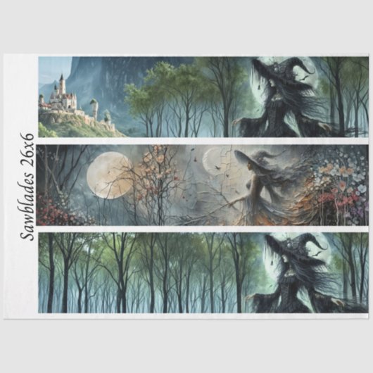 Decoupage Castle Witch Moonlit Design Handsaws  薄葉紙 (正面)