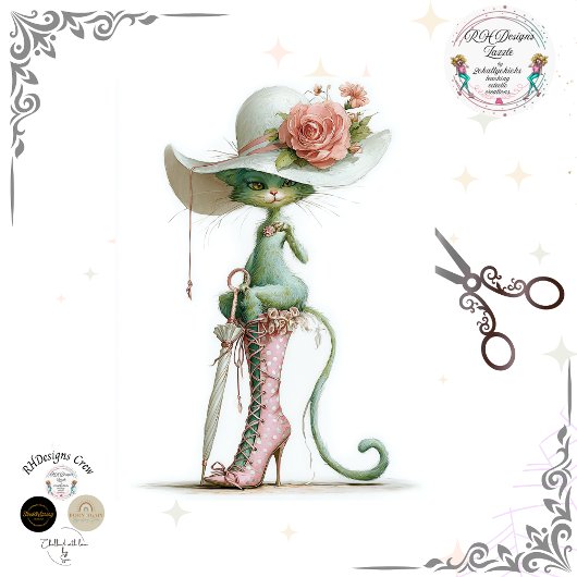Decoupage Catwalk Green Cat Parasol Polka Dot Boot 薄葉紙