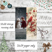 Decoupage Child Snowman Cardinals Runner Sleds 薄葉紙