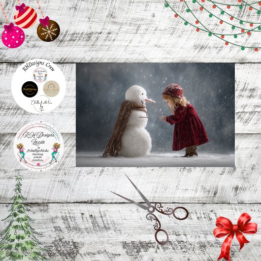 Decoupage Child & Snowman Winter Scene 薄葉紙