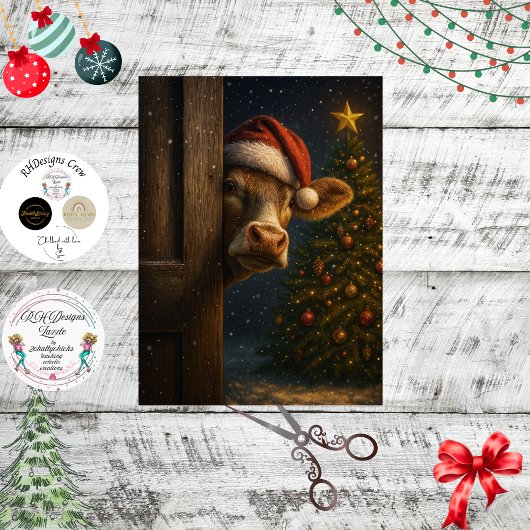Decoupage Christmas Cow Wall Art  薄葉紙