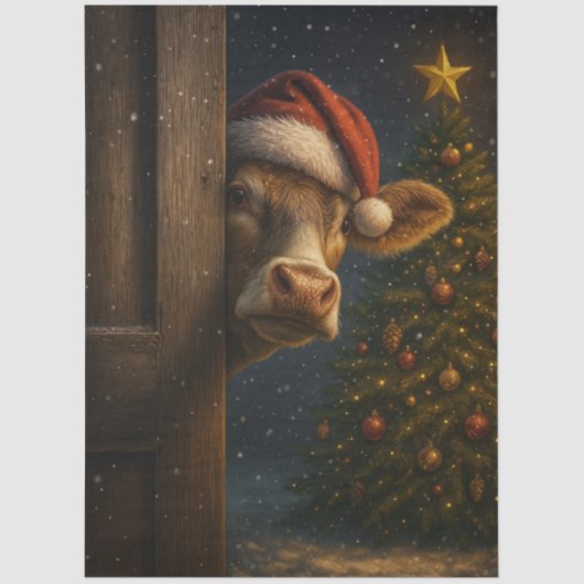 Decoupage Christmas Cow Wall Art 薄葉紙 (正面)