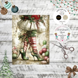 Decoupage Christmas Elf Legs White Stocking 薄葉紙