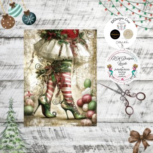 Decoupage Christmas Elf Legs White Stocking 薄葉紙
