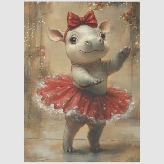 Decoupage Christmas Hippo Ballerina Whimsical 薄葉紙 (正面)