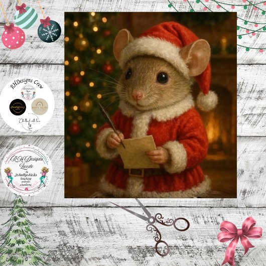 Decoupage Christmas Mouse Santa Suit 薄葉紙