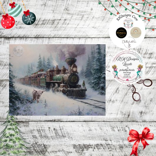 Decoupage Christmas Nostalgic Steam Engine Train  薄葉紙