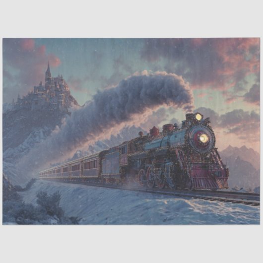Decoupage Christmas Steam Train Ireland Mountains  薄葉紙 (正面)