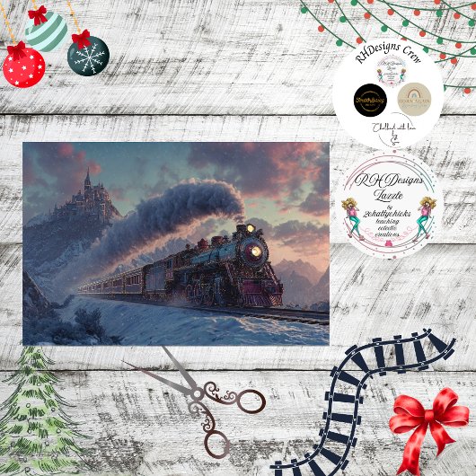 Decoupage Christmas Steam Train Ireland Mountains  薄葉紙