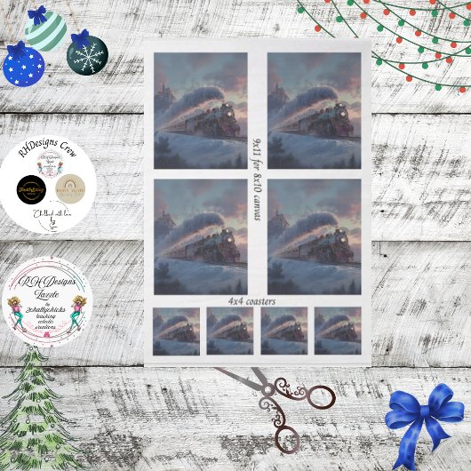 Decoupage Christmas Train Winter Scene Ireland  薄葉紙