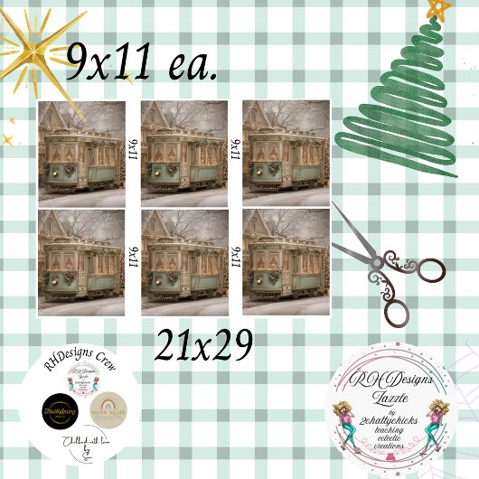 Decoupage Christmas Trolley Green 9 x 11 inches  薄葉紙