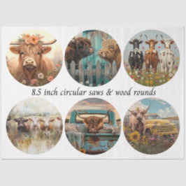 Decoupage Circular Saw Highland Cows 8.5" Rounds 薄葉紙