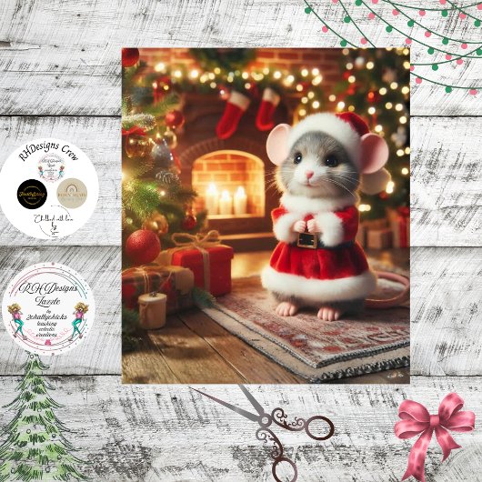 Decoupage Classic Santa Mouse Red Suit 薄葉紙