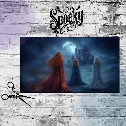 Decoupage Cloaked Women Moonlit Summons Castle.  薄葉紙