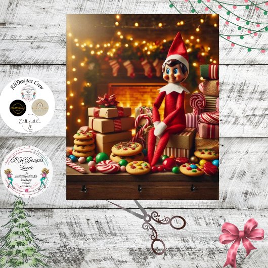 Decoupage Cookie Table Elf Holiday Mischief 薄葉紙
