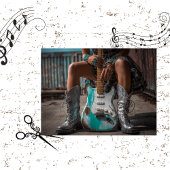 Decoupage Country Girl Turquoise Guitar Strings 薄葉紙