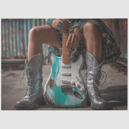 Decoupage Country Girl Turquoise Guitar Strings 薄葉紙 (正面)