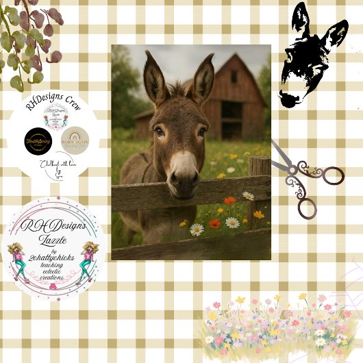 Decoupage Countryside Donkey Red Barn  薄葉紙
