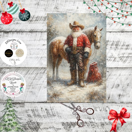 Decoupage Cowboy Santa Horse Winter Scene 薄葉紙