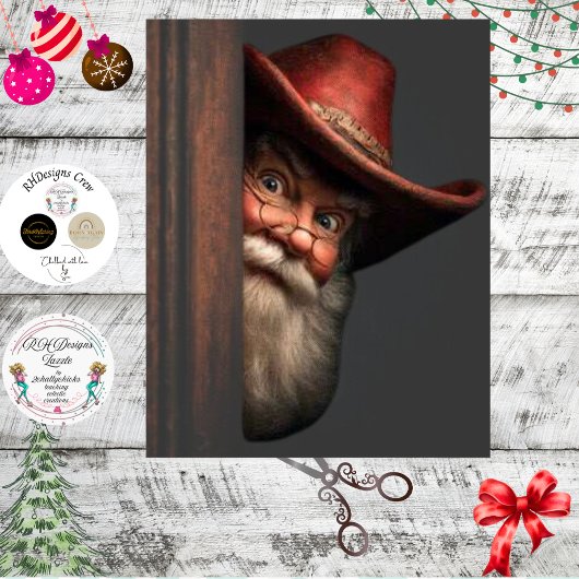 Decoupage Cowboy Santa Peeking Naughty Nice  薄葉紙