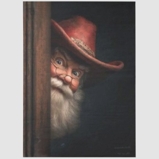 Decoupage Cowboy Santa Peeking Naughty Nice  薄葉紙 (正面)