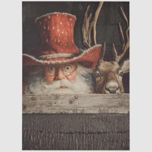Decoupage Cowboy Santa & Rudolph Peeking  薄葉紙 (正面)
