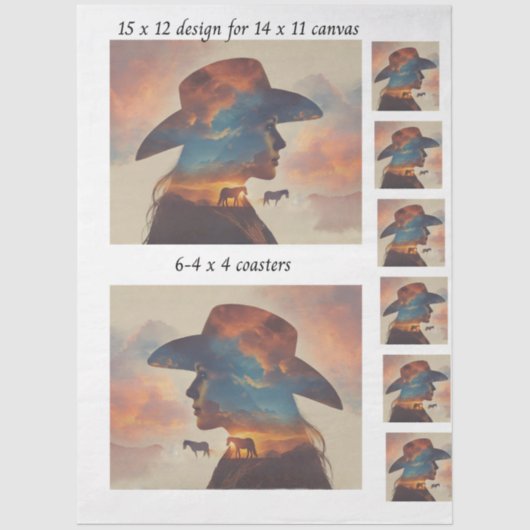 Decoupage Cowgirl Silhouette 11x14 Canvas Coasters 薄葉紙 (正面)