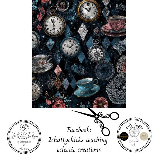 Decoupage Decoupage Vintage Tea Cups Clock Collage 薄葉紙