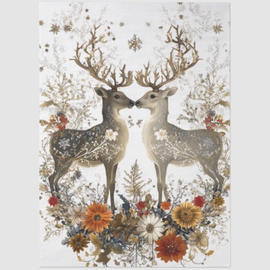 Decoupage Deer Floral Artwork Christmas  薄葉紙 (正面)